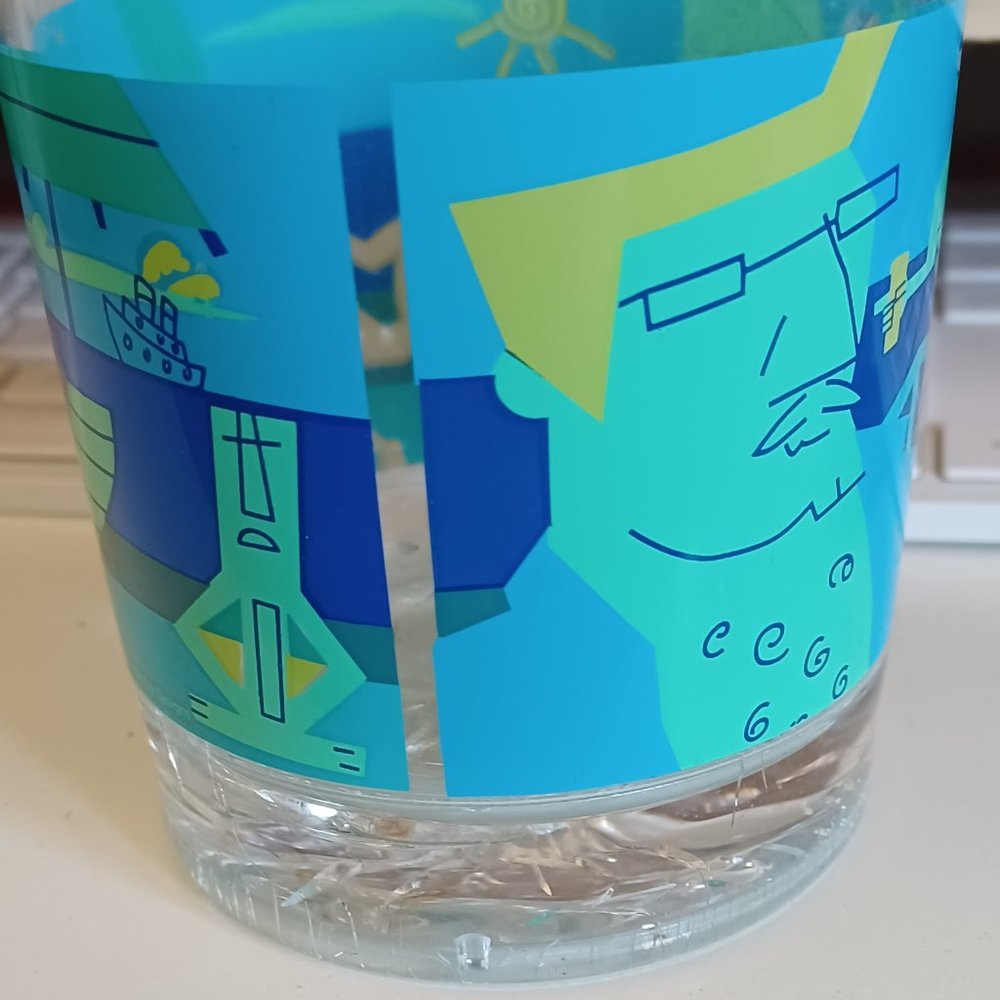 Shag Art 2004 Zak Designs acrylic cup Blues Greens Tiki Palm Springs Kitsch